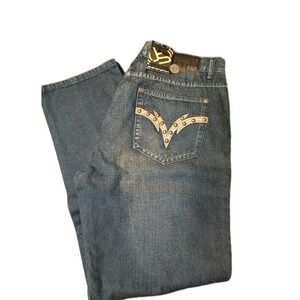 NWT Jean Station 36/38X32 Straight Leg Dark Blue Embroidered Streetwear #365C‎